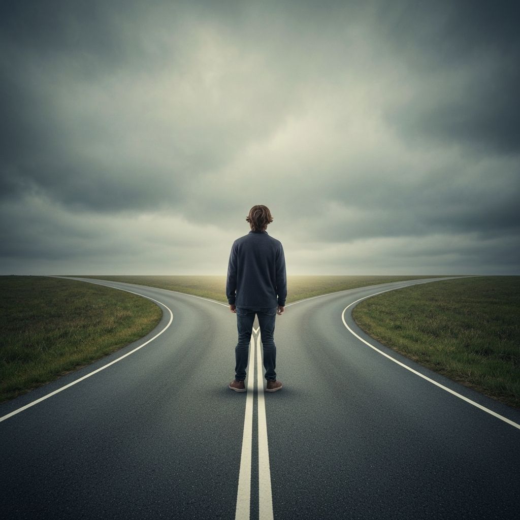 Pessoa em uma encruzilhada, momento de decisão