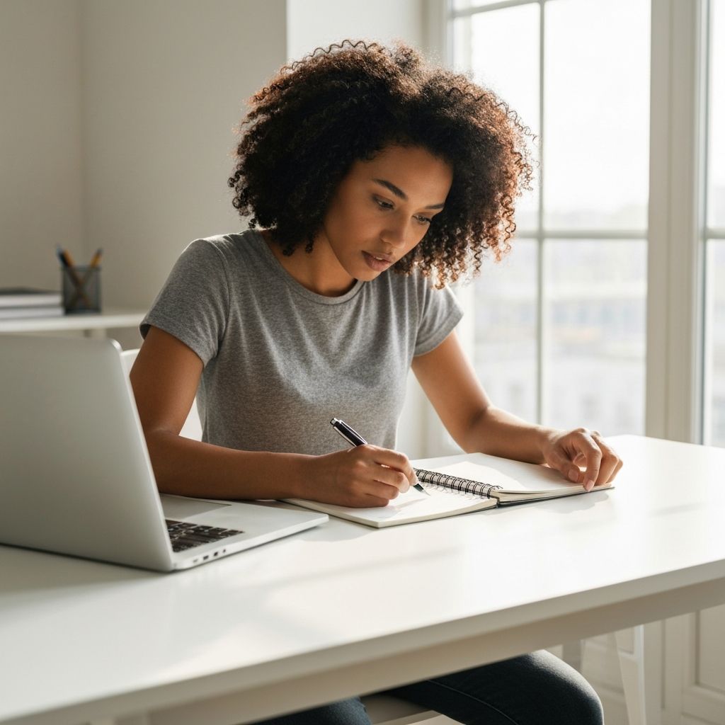 Pessoa planejando com caderno e laptop