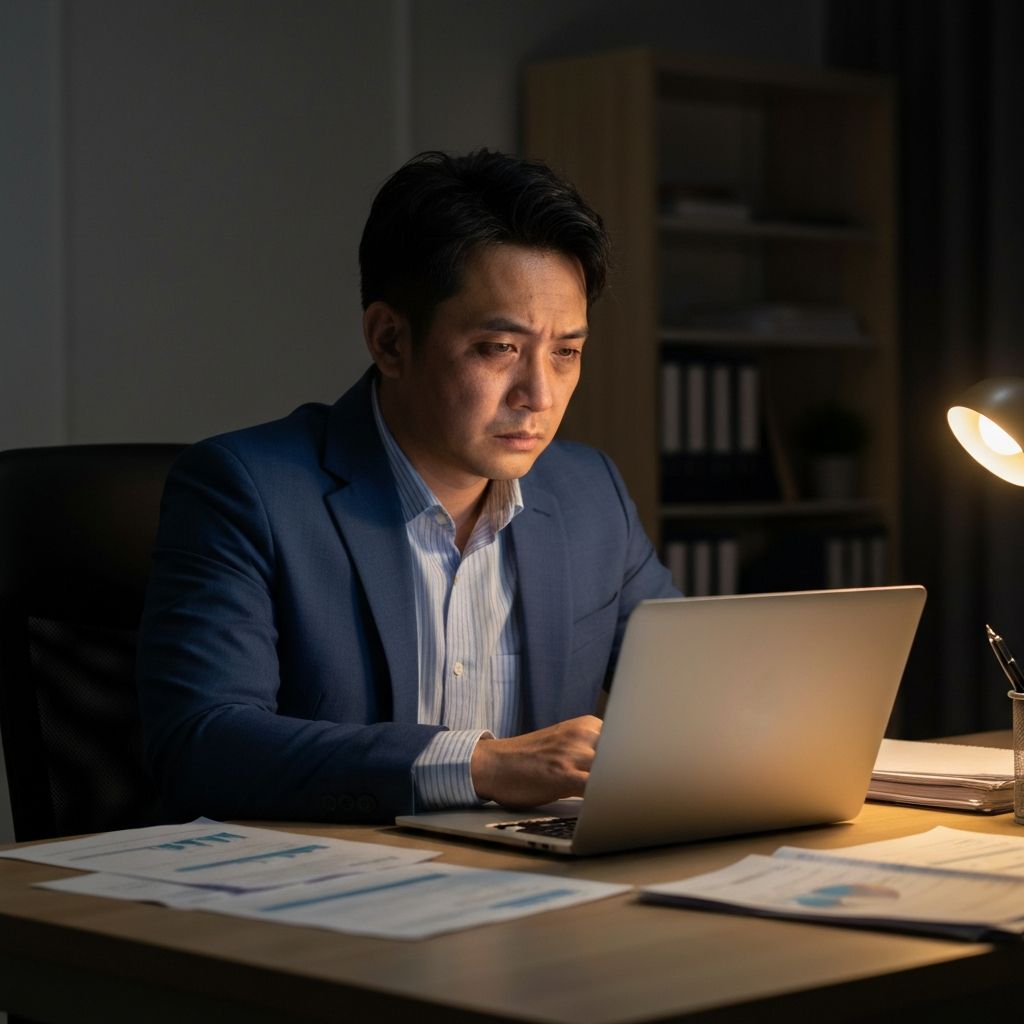 Profissional cansado trabalhando tarde da noite